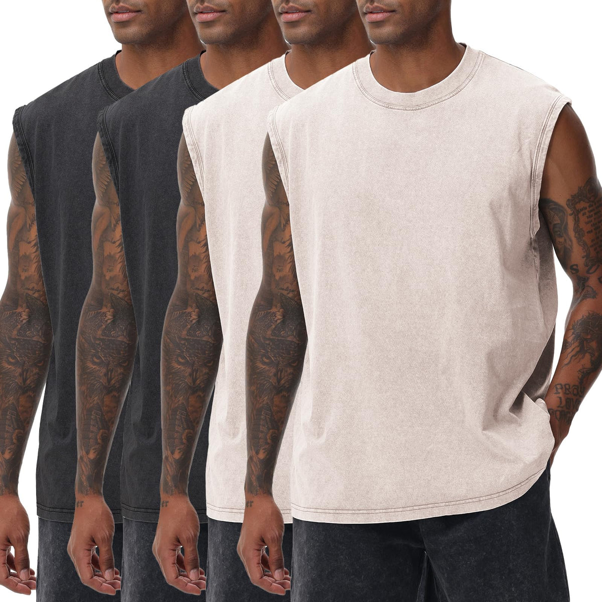 Mens Workout Tank Tops Sleeveless Tee Shirts Men Muscle Shirt Gym Acid Wash T Shirts Running Beach Loose Fit Tee