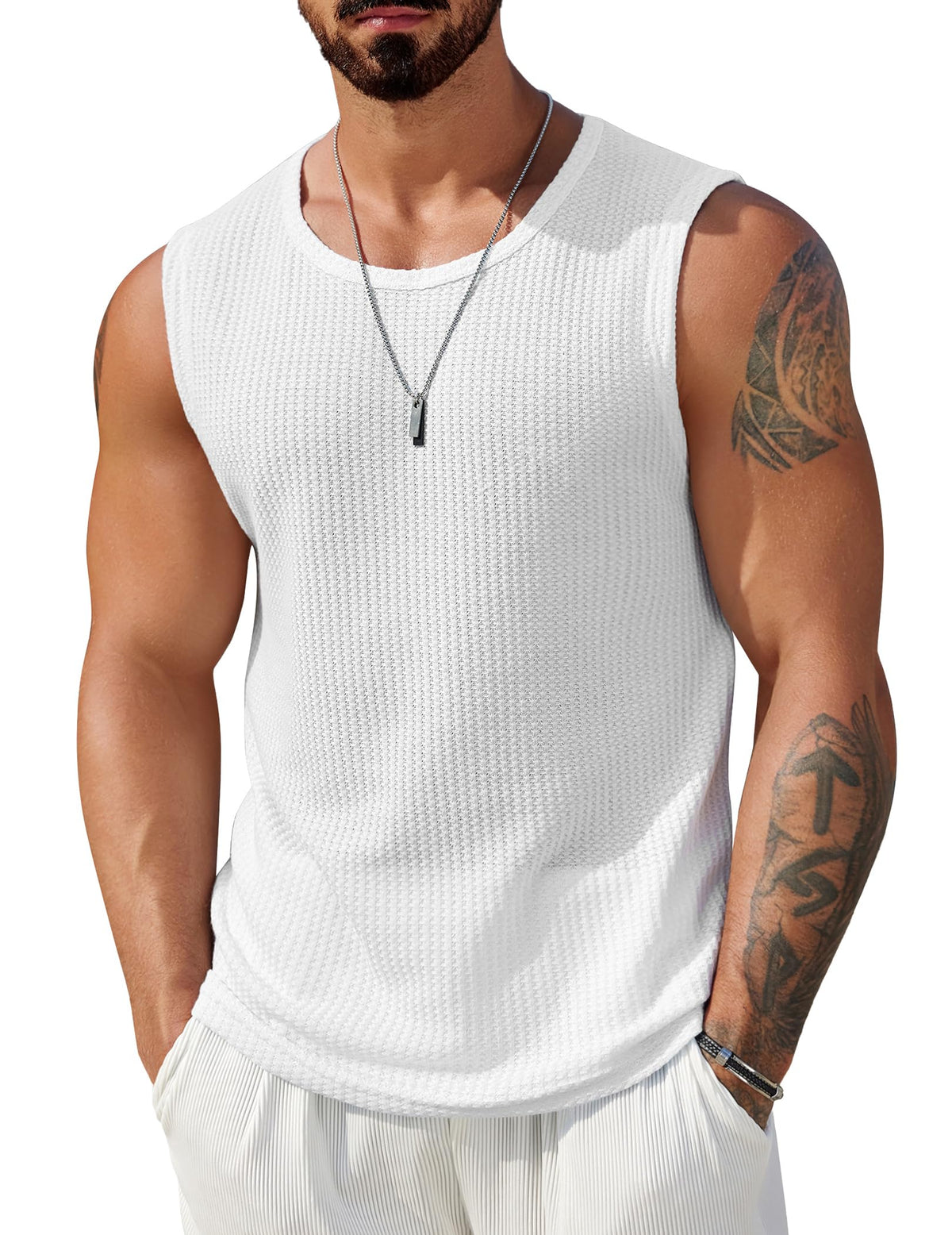 COOFANDY Mens Casual Tank Tops 2 Pack Waffle Knit Sleeveless Shirt Breathable Tank Shirts Summer Muscle Tee