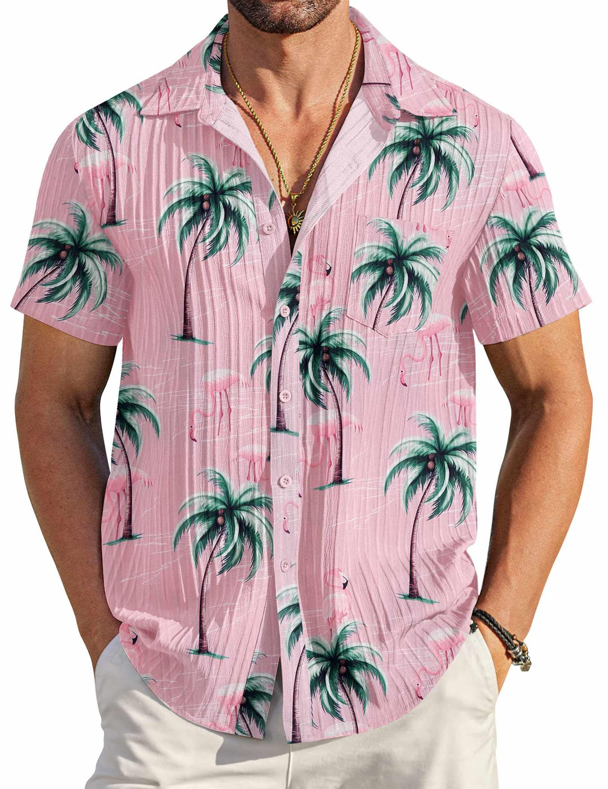 COOFANDY Men's Casual Button Down Shirts Short Sleeve Textured Summer Beach Shirt with Pocket