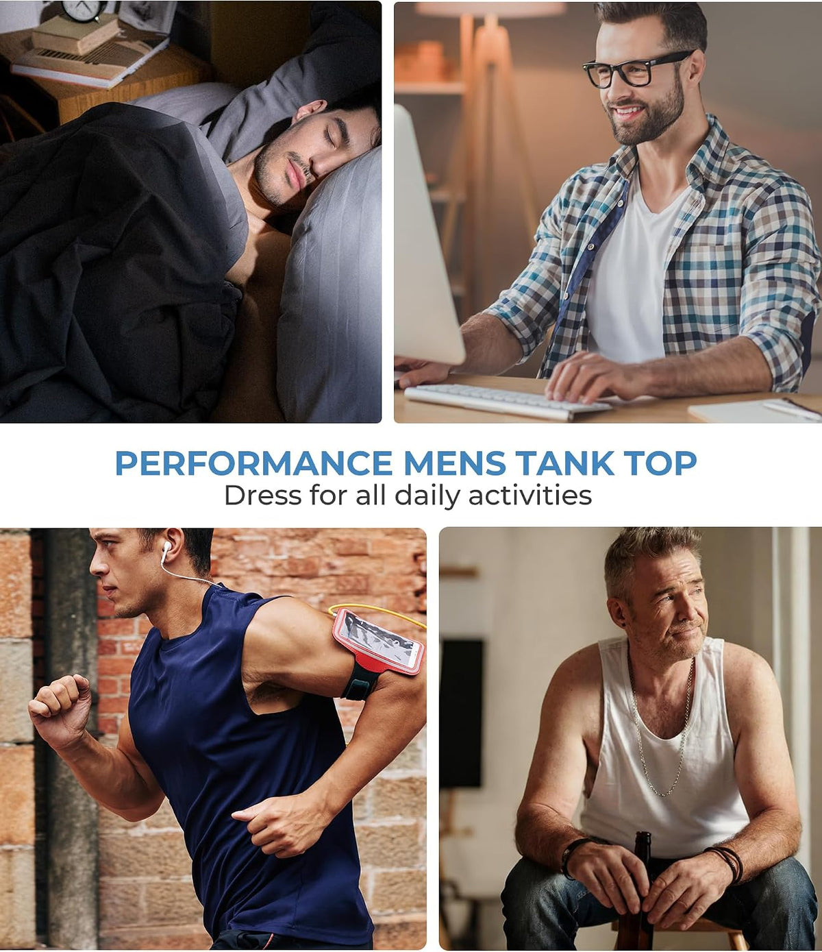 BAMBOO COOL Men's Tank Top Undershirts Moisture Wicking Fit A-Shirts 3 Pack
