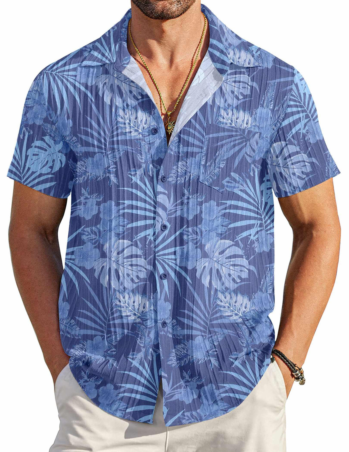 COOFANDY Men's Casual Button Down Shirts Short Sleeve Textured Summer Beach Shirt with Pocket