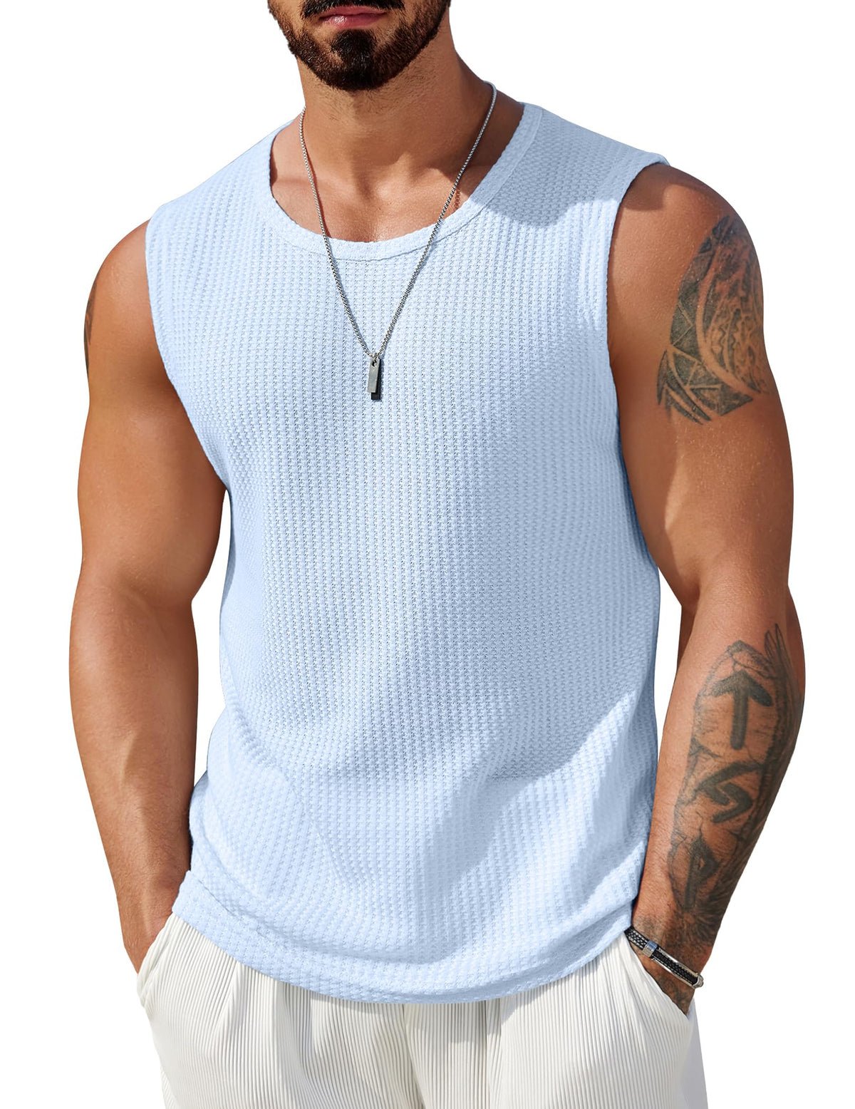 COOFANDY Mens Casual Tank Tops 2 Pack Waffle Knit Sleeveless Shirt Breathable Tank Shirts Summer Muscle Tee