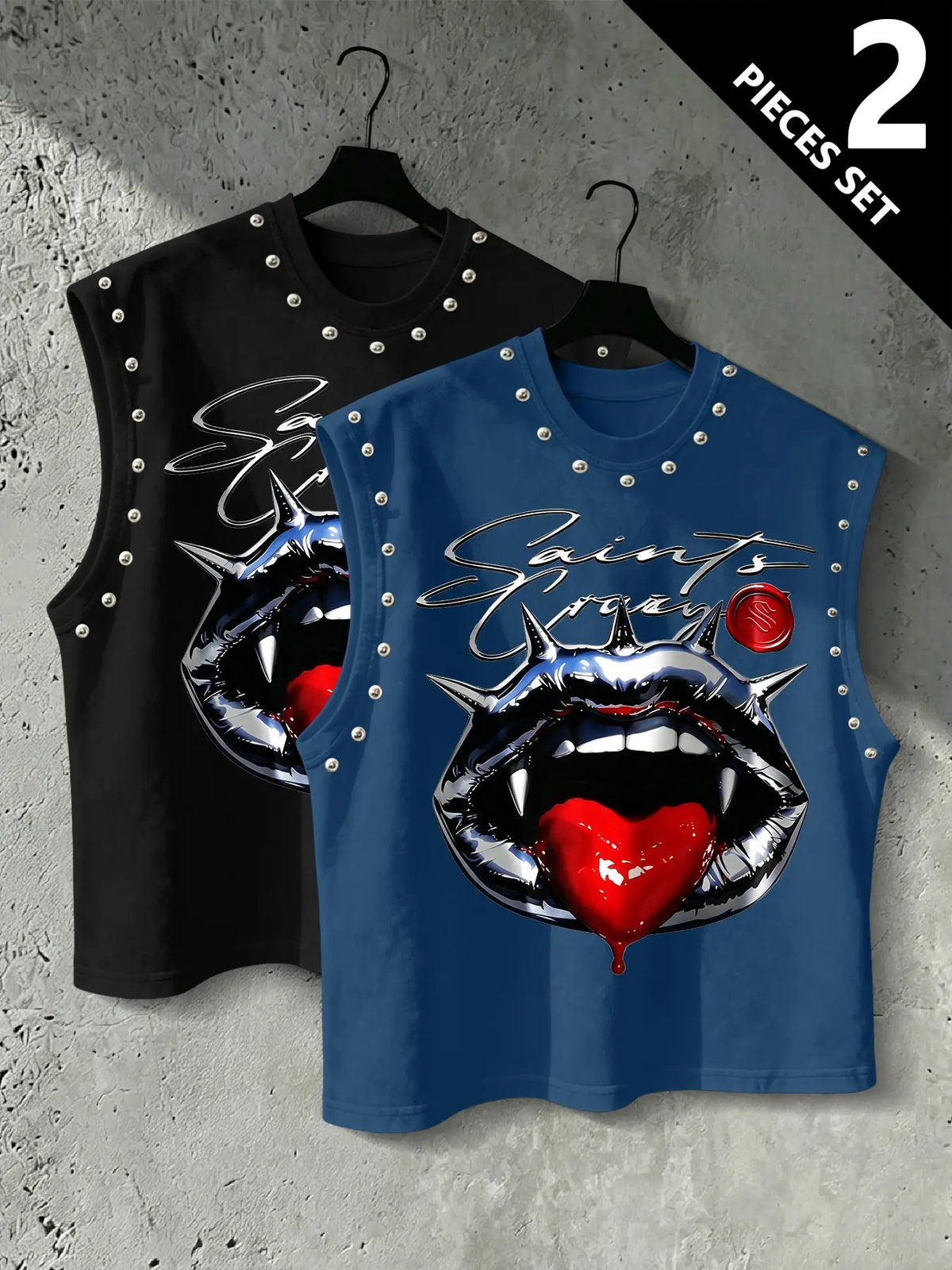 Men's Punk Style Vest, Tribal Print, Metal Rivets, Breathable Knit Fabric, Streetwear Fashion, Comfortable and Durable, Fitted Sleeveless, Graphic Sleeveless Vest, Streetwear Tank Vest, Breathable Sleeveless Design, Knitted Vest