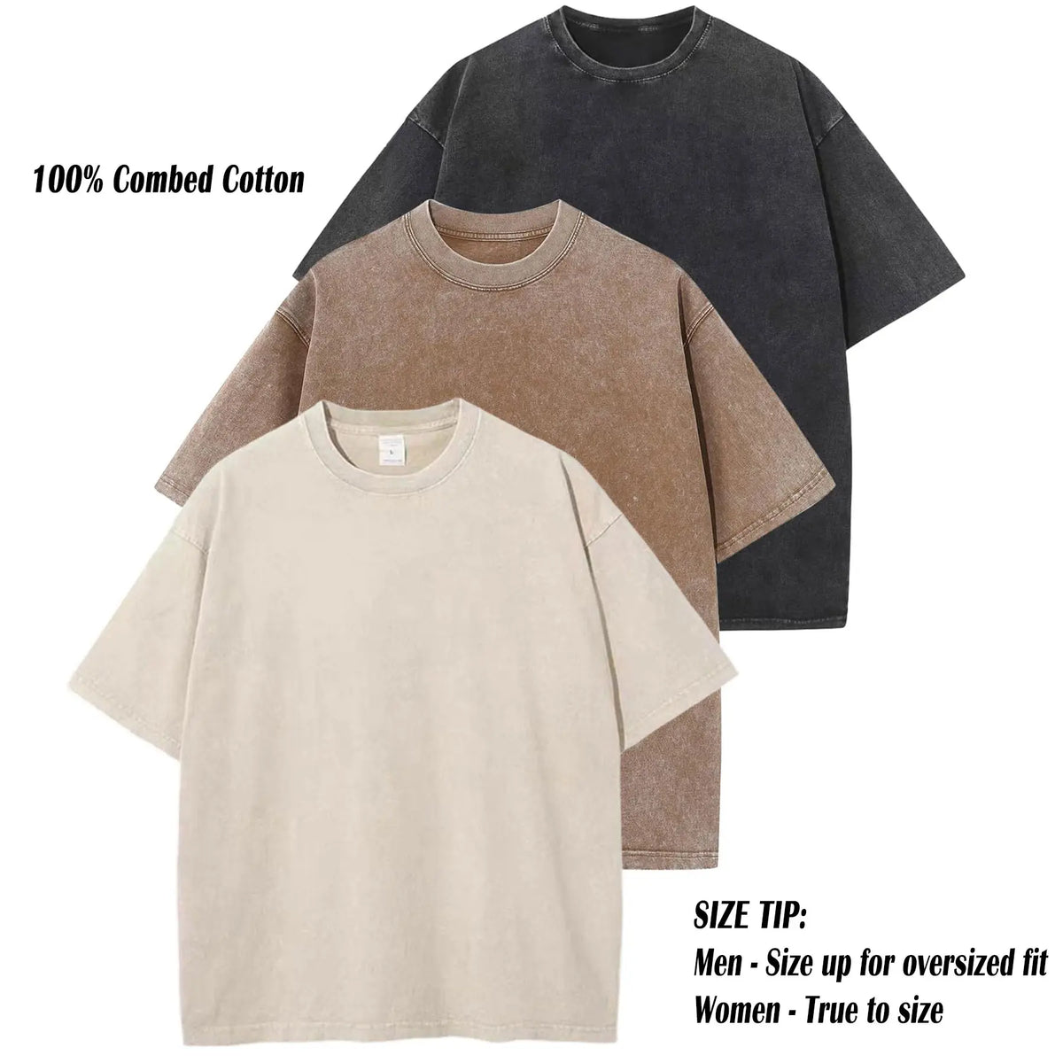 ARSSM 3 Pack Acid Wash Unisex Oversized Cotton T-Shirt Crew Neck Half Short Sleeve Summer Top Casual Loose Fit Solid Streetwear Comfortable Tees Basic Womenswear Shortsleeve Tshirt