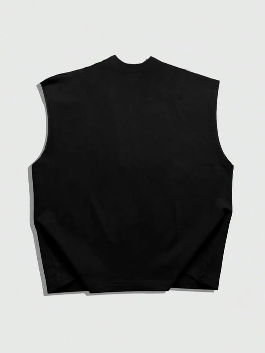 Men's Casual Knit Streetwear Tank Vest, Asymmetrical Design, Sleeveless, Loose-Fitting, Punk Style, High Saturation Print, Graphic, Versatile Bottom Pairing