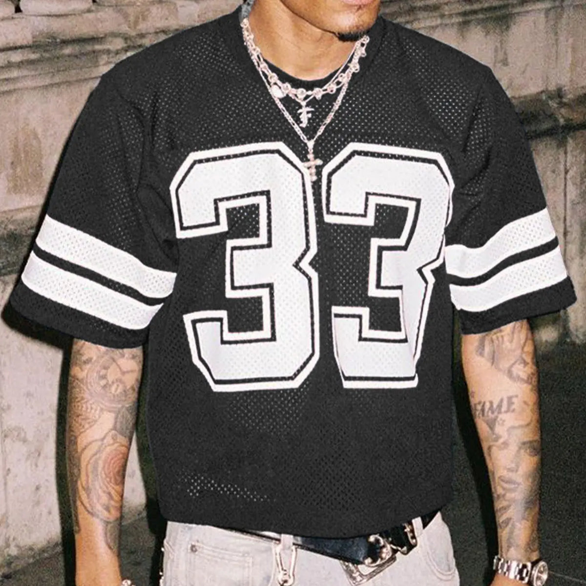 DealsForYouDays Spring To Summer Jersey Shirts Mesh Number Graphic Crew Neck Short Sleeve Streetwear Tee Loose Tops