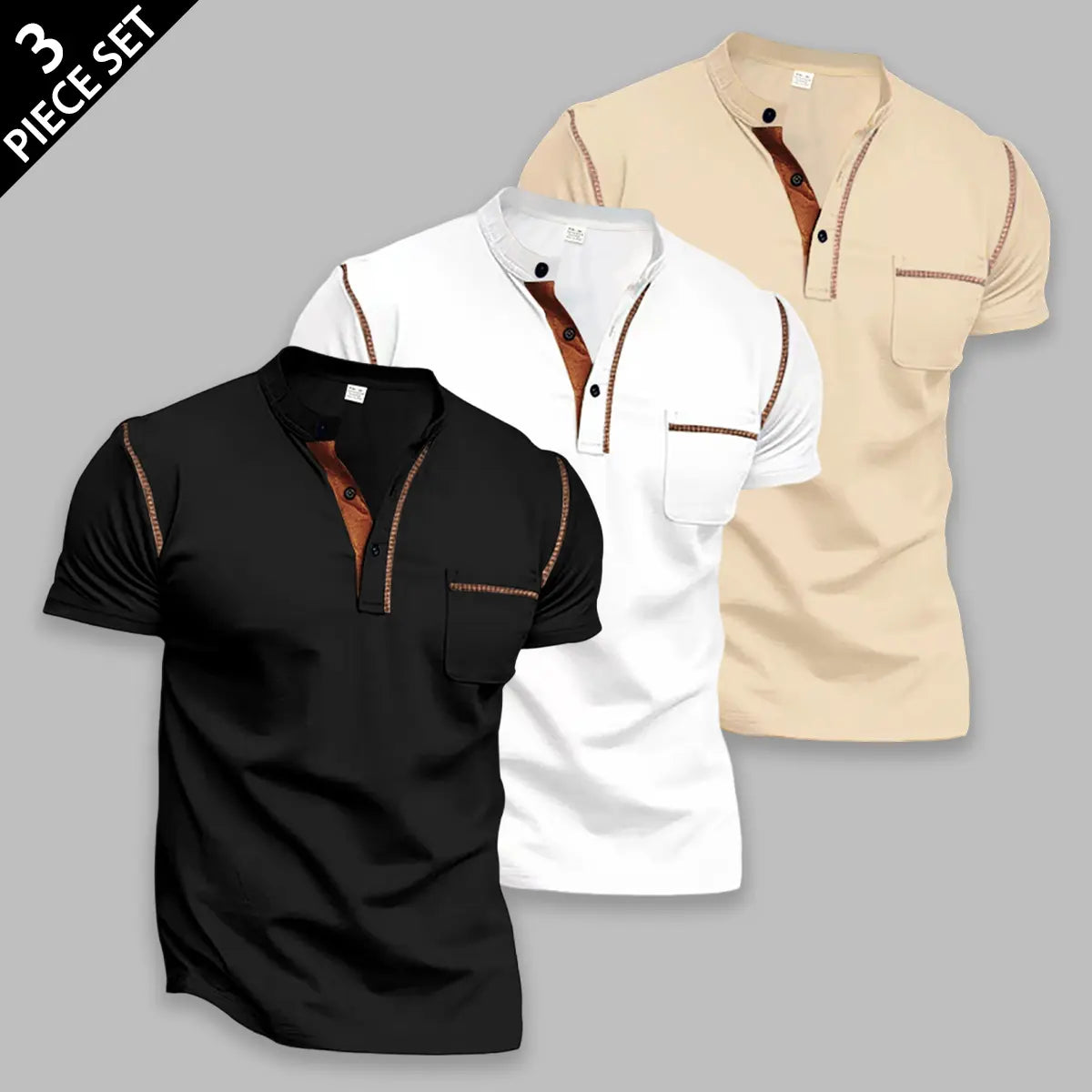 Men's 4-Pack Slim Fit Shortsleeve Henley T-Shirts, Classic Stylish Menswear Tops with Chest Pocket, Contrast Stitch, Breathable Fabric for Daily Wear