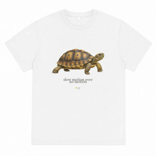 Men's Cotton Printed Crew Neck Short-Sleeve Slow Motion Turtle Graphic T-Shirt - Casual Retro Streetwear Top, Cargo-Inspired Sporty Chic, Comfortable Fit, Easy to Pair with Joggers, Ideal for Gifting