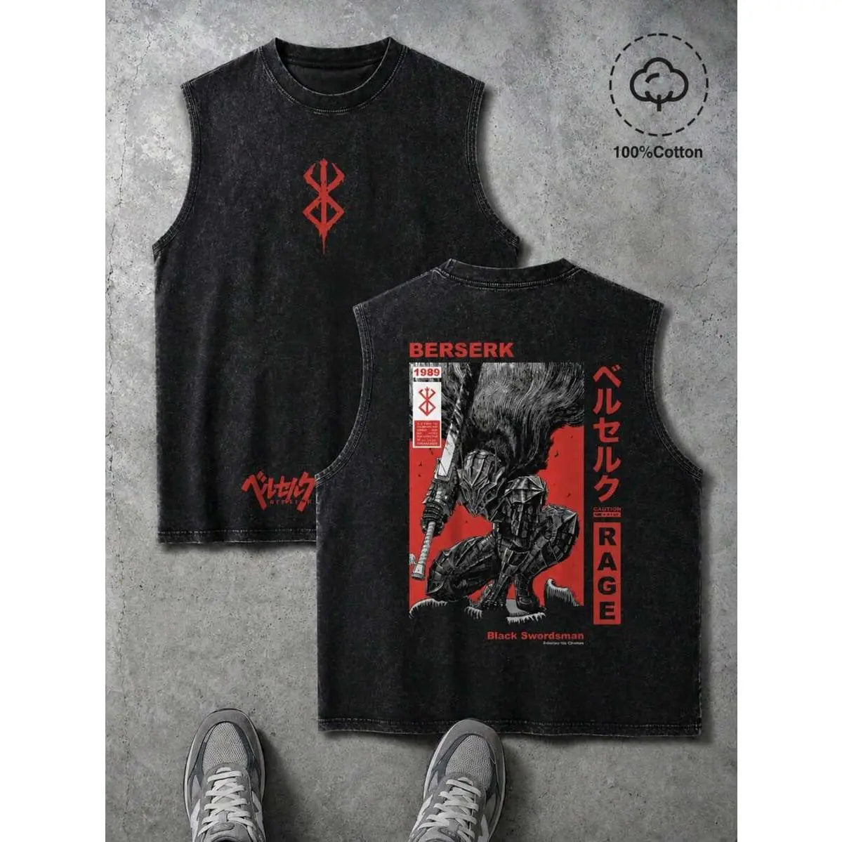 Men's 100% Cotton Vintage Washed Graphic Sleeveless Streetwear Tank Vest with Vest Cut, Menswear Top for Vacation, Casual Wear