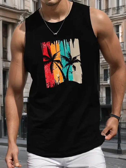 Men's Plain Scoop Neck Sleeveless Menswear Vest - Standard Size, Vintage Coconut Tropical Style, Easy to Maintain, Versatile Layering Piece That Complements Various Outfits with Jeans