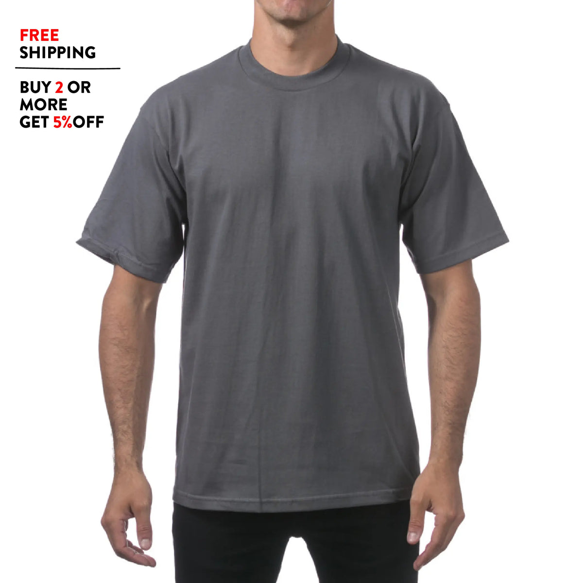 PROCLUB Men's Heavyweight Short Sleeve T Shirt Casual Cotton Tee PRO CLUB Plain Cotton Tee T Shirts LA Streetwear Hip Hop Harem Big Tall Sizes Black White Gray