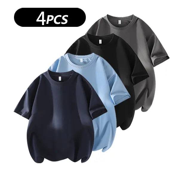 Men's 100% cotton Crew  T-Shirts Set - Soft Loose Fit Navy Gray Black for Casual Daily Wear Streetwear Crewneck