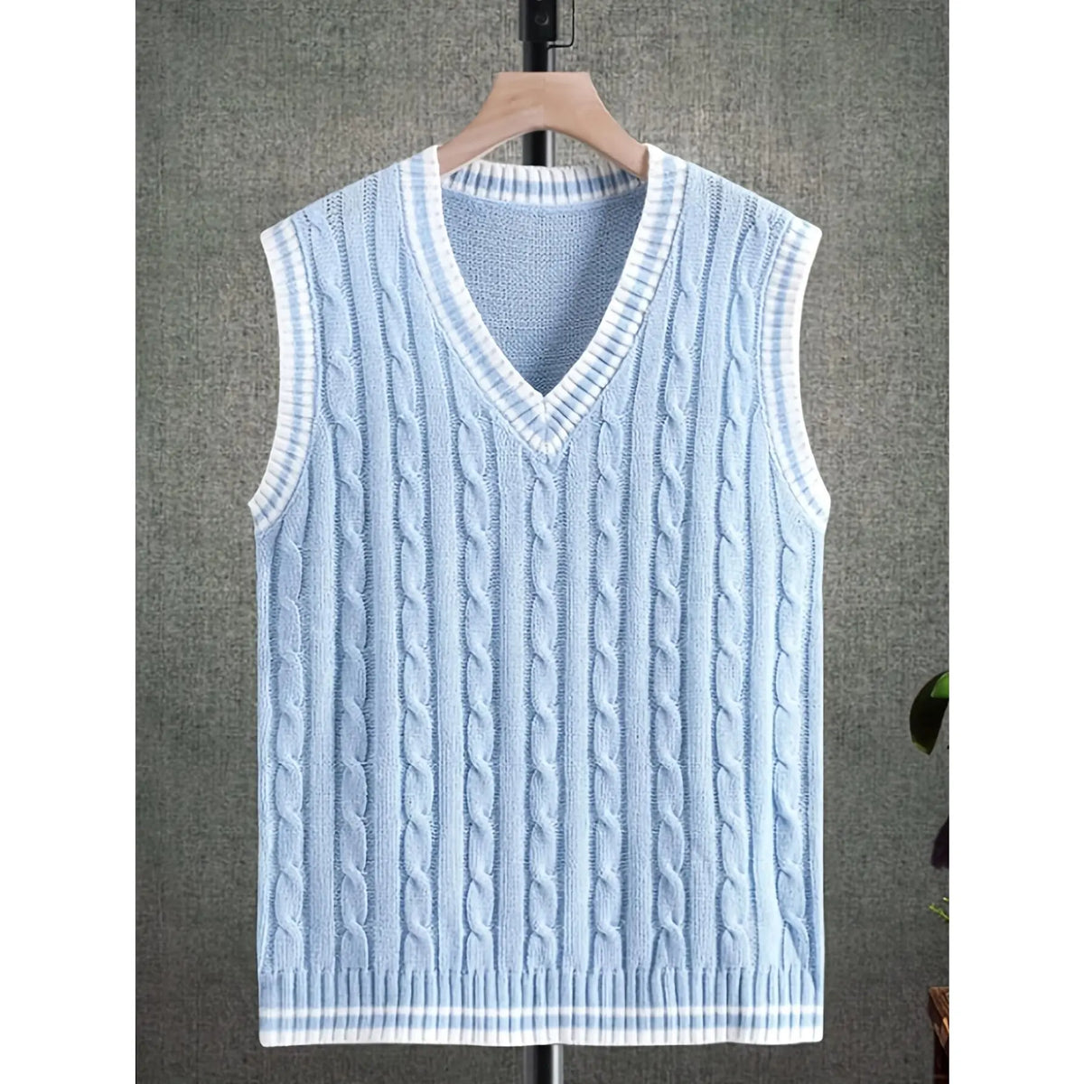 Men's Plus Size Plain V-Neck Knitting Sweater Vest - Solid Acrylic Streetwear Tops, Lightweight Regular Fit Pull-On Sleeveless, Medium Stretch for Spring-Fall, Available in 0XL-5XL (Includes 1XL,4XL)