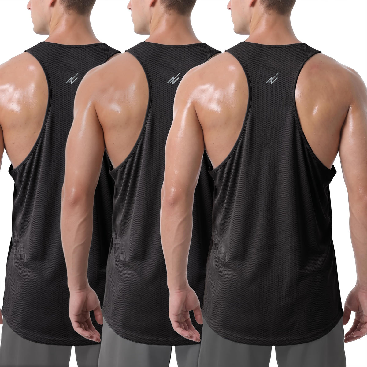 3 Pack Breathable Mesh Mens Tank Top Y-Back Workout Muscle Shirts for Gym