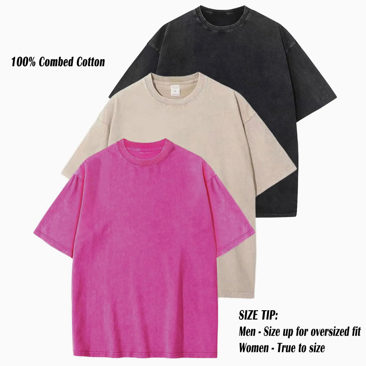 ARSSM 3 Pack Acid Wash Unisex Oversized Cotton T-Shirt Crew Neck Half Short Sleeve Summer Top Casual Loose Fit Solid Streetwear Comfortable Tees Basic Womenswear Shortsleeve Tshirt