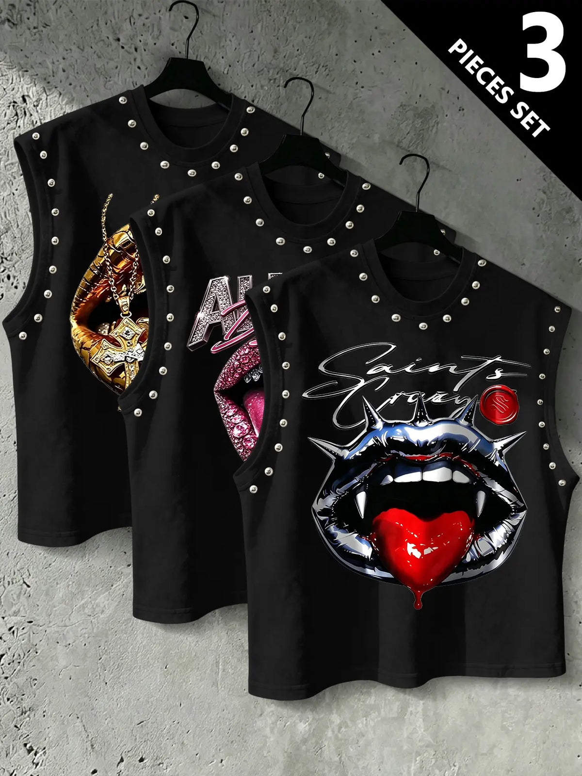 Men's Punk Style Vest, Tribal Print, Metal Rivets, Breathable Knit Fabric, Streetwear Fashion, Comfortable and Durable, Fitted Sleeveless, Graphic Sleeveless Vest, Streetwear Tank Vest, Breathable Sleeveless Design, Knitted Vest