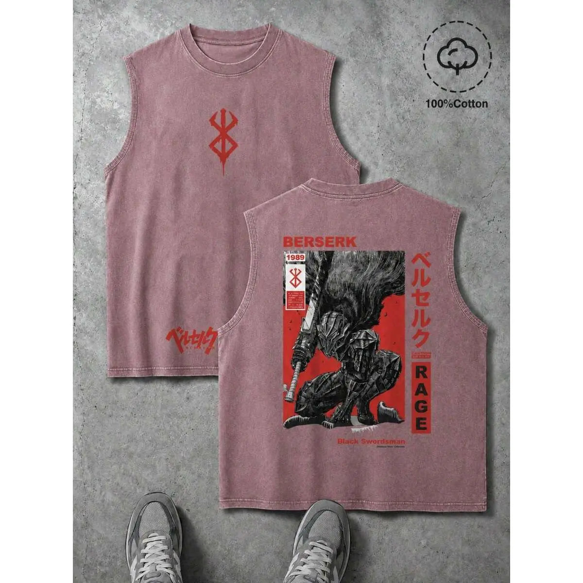 Men's 100% Cotton Vintage Washed Graphic Sleeveless Streetwear Tank Vest with Vest Cut, Menswear Top for Vacation, Casual Wear