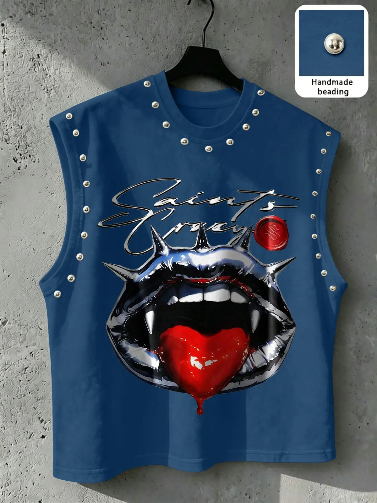 Men's Punk Style Vest, Tribal Print, Metal Rivets, Breathable Knit Fabric, Streetwear Fashion, Comfortable and Durable, Fitted Sleeveless, Graphic Sleeveless Vest, Streetwear Tank Vest, Breathable Sleeveless Design, Knitted Vest