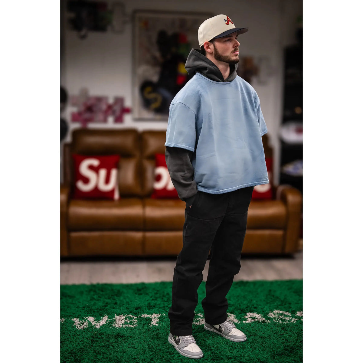 GAP Yeezy Oversized Fleece Yoke Round Neck Casual Menswear Top with Sleeves, Sports & Outdoor Sports Top