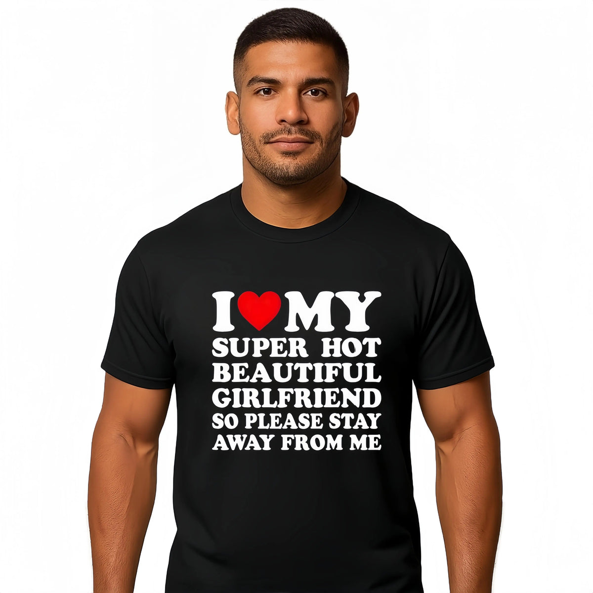 Men's Cotton Round Neck Short-Sleeve Graphic Tee - Casual Soft Men's Wear Top with Classic "I Love My Super Hot Girlfriend" Meme Print, Comfortable Male Clothing, Valentine's Day Mens Gifts for Outdoor Summer Use, Men's T Shirts, Meme Shirts