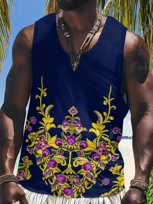 Elegant Baroque Print Vest, European Style Pointed Collar, Sleeveless Casual Top, Perfect for Beach Vacations