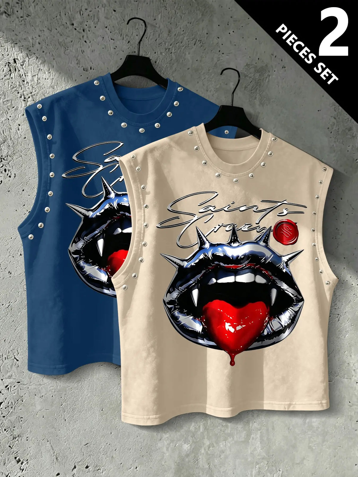 Men's Punk Style Vest, Tribal Print, Metal Rivets, Breathable Knit Fabric, Streetwear Fashion, Comfortable and Durable, Fitted Sleeveless, Graphic Sleeveless Vest, Streetwear Tank Vest, Breathable Sleeveless Design, Knitted Vest