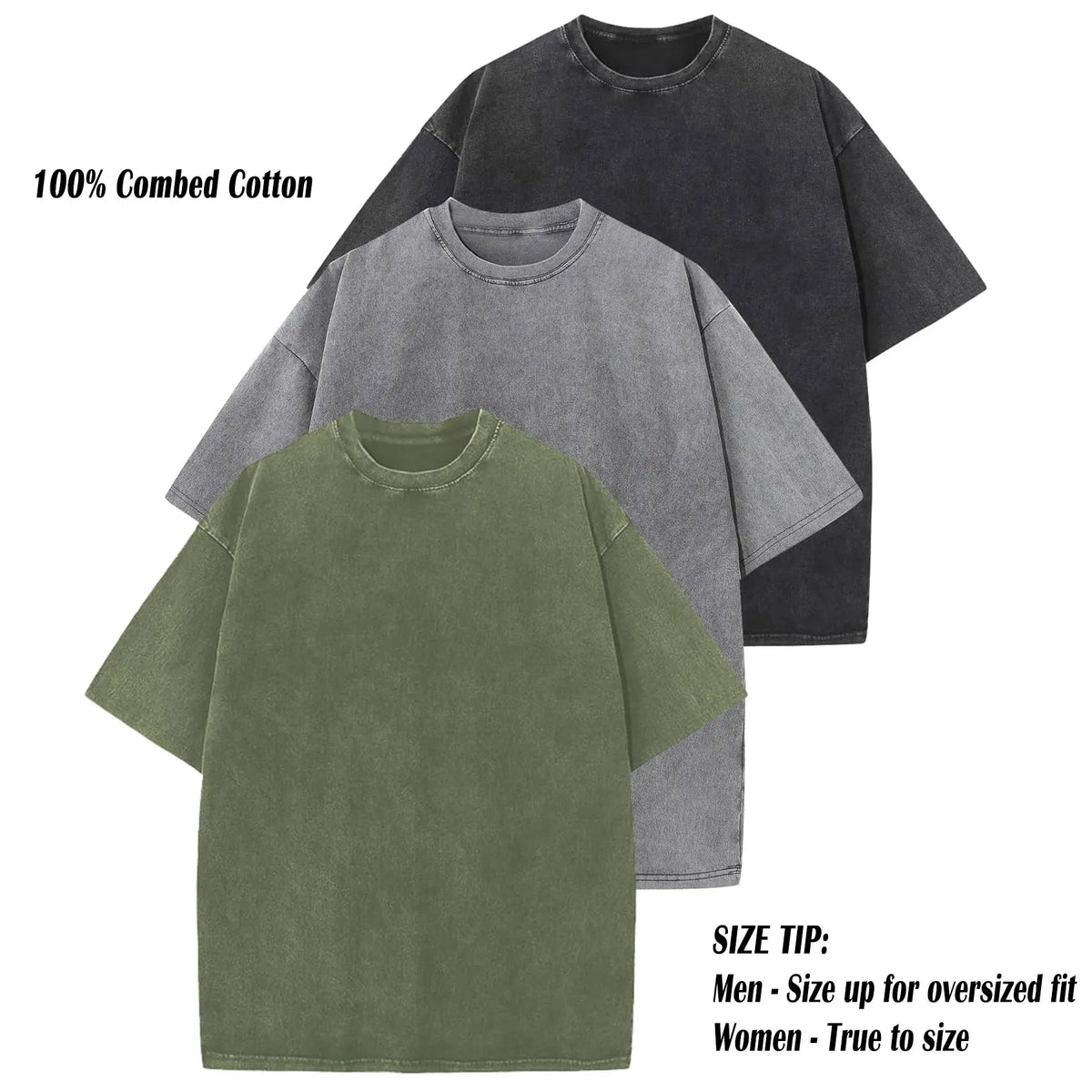 ARSSM 3 Pack Acid Wash Unisex Oversized Cotton T-Shirt Crew Neck Half Short Sleeve Summer Top Casual Loose Fit Solid Streetwear Comfortable Tees Basic Womenswear Shortsleeve Tshirt