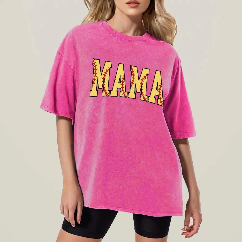 Unisex 100% Cotton Casual Short-Sleeve Crew Neck Print T-Shirt - 3XL, Regular Fit, Casual Comfy Tops, All Seasons, Softball Mama Mother's Day Gift, Unisex Clothes