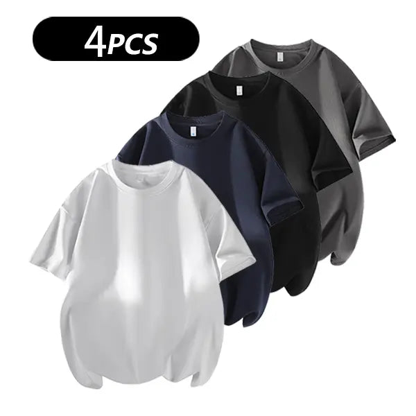 Men's 100% cotton Crew  T-Shirts Set - Soft Loose Fit Navy Gray Black for Casual Daily Wear Streetwear Crewneck