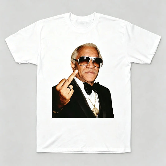 Vintage Retro Redd Foxx Middle Finger Portrait Graphic T-Shirt Sanford and Son Comedian 100% Cotton Streetwear Casual Short Sleeve Tee Men Women Unisex Black White