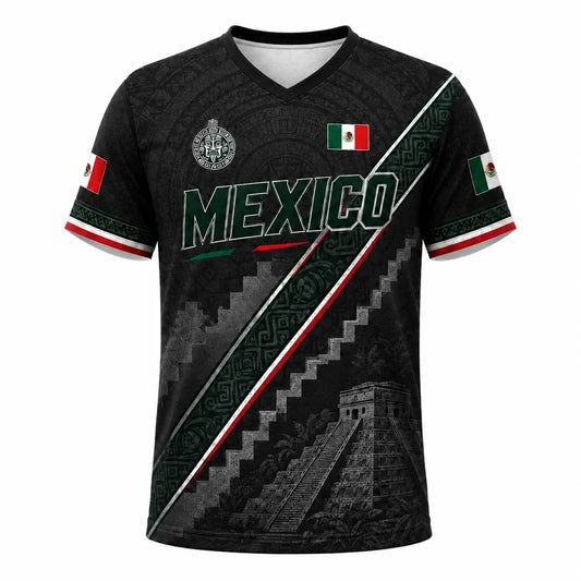 2026Men’s Mexico Heritage V-Neck Graphic Tee, Breathable Mesh Short Sleeve Shirt, Green & White Casual Summer Top