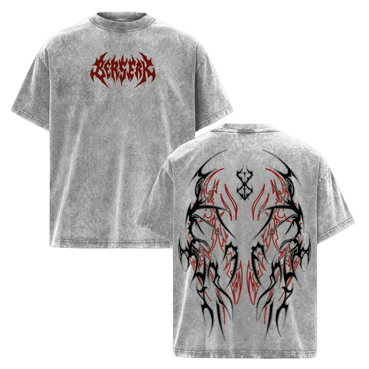 Men's Berserk Vintage Washed Heavy Cotton Oversized Crew Neck Short-Sleeve Athletic Gym Tshirt - Unisex Loose Fit Soft Graphic Tee, Streetwear Pump Cover for Gym & Casual Wear