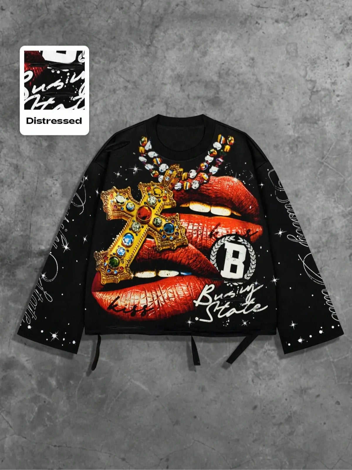 Men's Vintage Street Style Saint Graphic Print Long Sleeve Round Neck T-Shirt, Loose-Fitting Short Fit, Fall 2000s Fashion, Streetwear, Casual Clothes