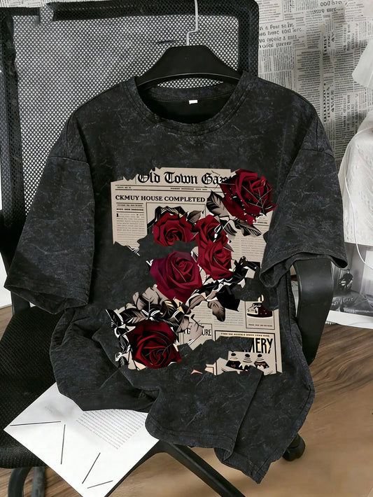 Women's Round Neck Short Sleeve Aesthetic Streetwear Casual Cotton Tee - Retro Loose Fit Cute Trendy Graphic Top, T Shirts Women for Summer Outdoor Wear