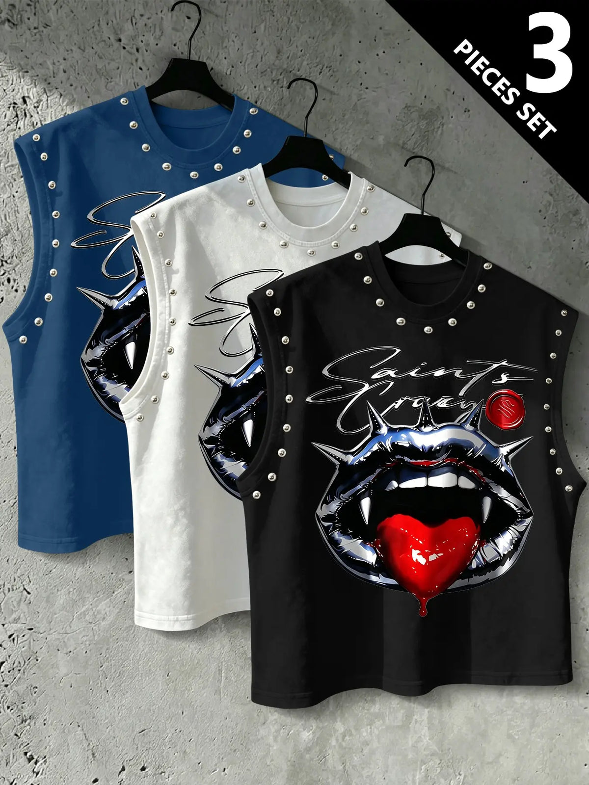 Men's Punk Style Vest, Tribal Print, Metal Rivets, Breathable Knit Fabric, Streetwear Fashion, Comfortable and Durable, Fitted Sleeveless, Graphic Sleeveless Vest, Streetwear Tank Vest, Breathable Sleeveless Design, Knitted Vest