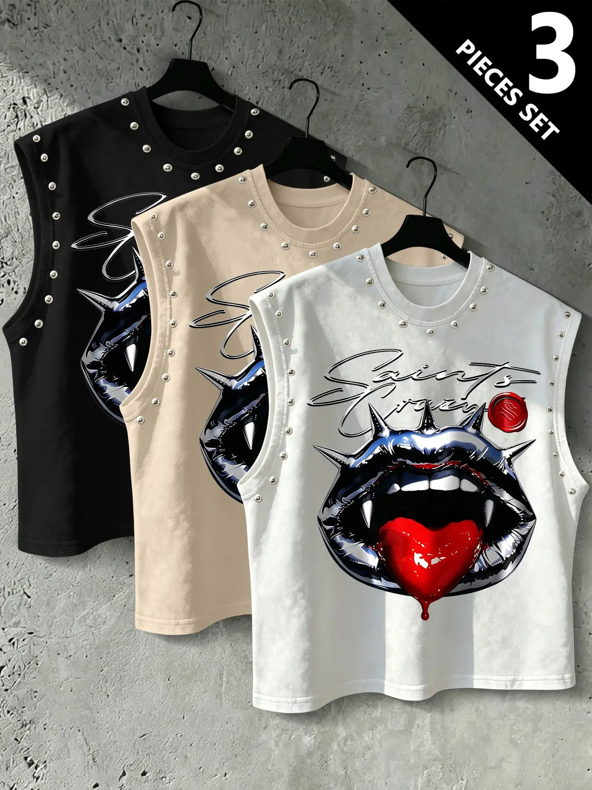 Men's Punk Style Vest, Tribal Print, Metal Rivets, Breathable Knit Fabric, Streetwear Fashion, Comfortable and Durable, Fitted Sleeveless, Graphic Sleeveless Vest, Streetwear Tank Vest, Breathable Sleeveless Design, Knitted Vest