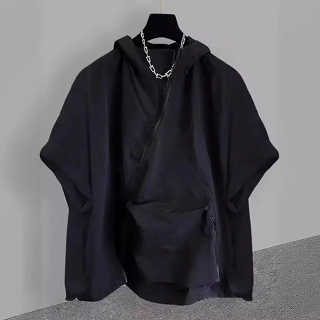 Unisex Loose Casual Asymmetric Diagonal Zipper Big Pocket Hooded Cargo Ves, Men's Summer Casual T-Shirt, Sleeveless Solid Color Top Menswear Vest