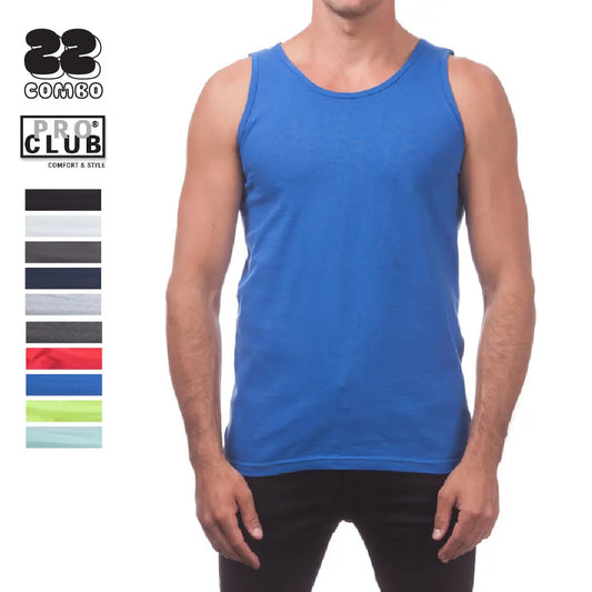 Pro Club Men's Heavyweight Cotton Sleeveless Tank Top Tee - Plain, Soft Breathable Round Neck Pull-On, Big & Tall S-5XL Sizes, Easy Layering, Foldable, Laid-Back Street Style, Gym Wear, Childrens Day Outfits, Menswear Fashion