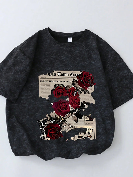 Women's Round Neck Short Sleeve Aesthetic Streetwear Casual Cotton Tee - Retro Loose Fit Cute Trendy Graphic Top, T Shirts Women for Summer Outdoor Wear