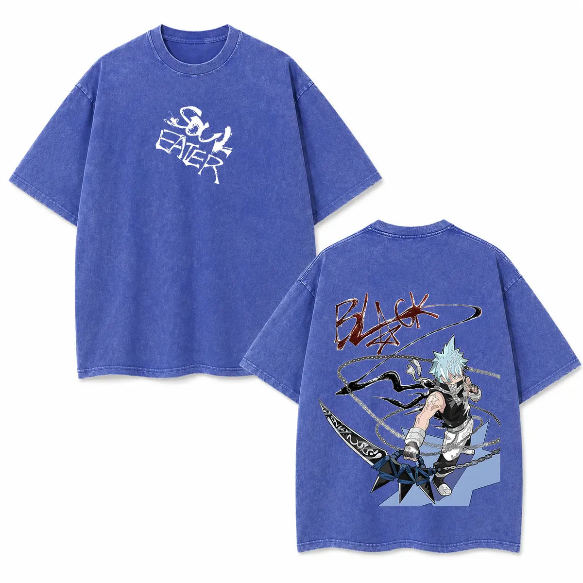 Unisex Soul Eater Black Star Anime Washed Cotton Crew Neck Short-Sleeve Sports T-Shirt - Men's Clothing, Double-Sided Japanese Manga Graphic Tee, Retro Streetwear, Regular Fit Summer Top, Gifts for Boyfriends, Cool Gifts for Guys, Shirts Graphic Tees