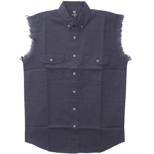 Vance - Men's Biker Motorcycle Dark Blue Cut Off Sleeveless Shirt