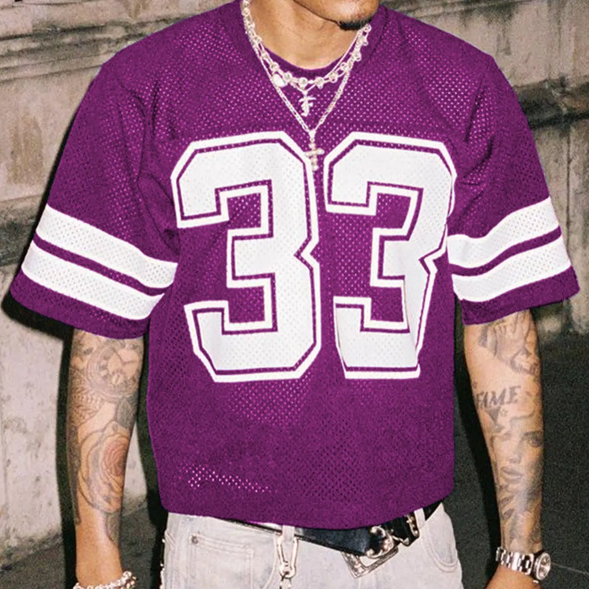 DealsForYouDays Spring To Summer Jersey Shirts Mesh Number Graphic Crew Neck Short Sleeve Streetwear Tee Loose Tops