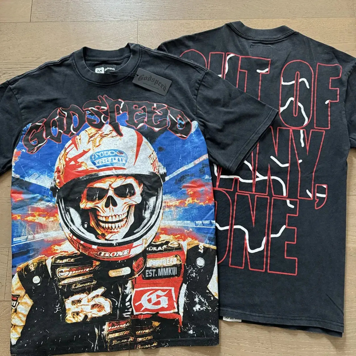 European American Casual Y2K GODSPEED Trade Rock Band Retro Washing Short Sleeve T-Shirt Casual Loose Men Women Couples Bottom Shirt
