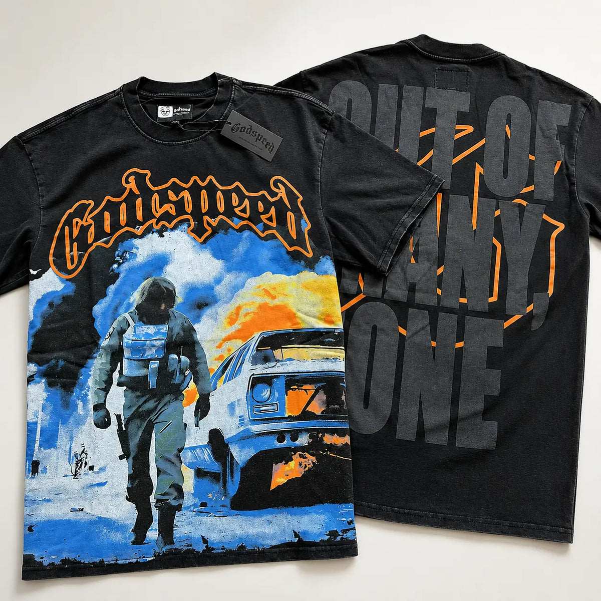 European American Casual Y2K GODSPEED Trade Rock Band Retro Washing Short Sleeve T-Shirt Casual Loose Men Women Couples Bottom Shirt