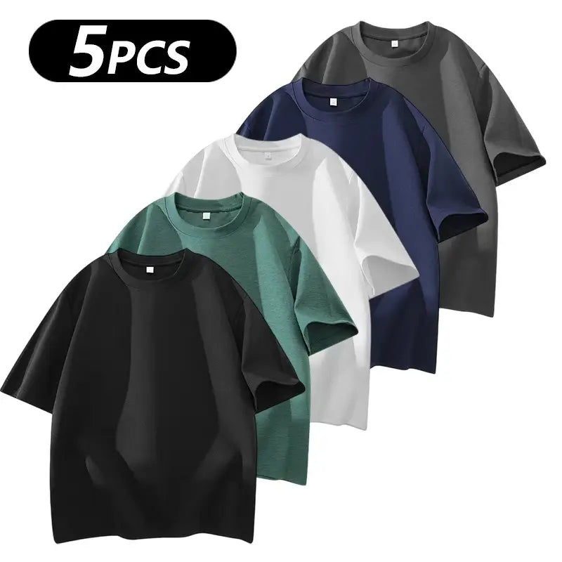 Men's 100% cotton Crew  T-Shirts Set - Soft Loose Fit Navy Gray Black for Casual Daily Wear Streetwear Crewneck