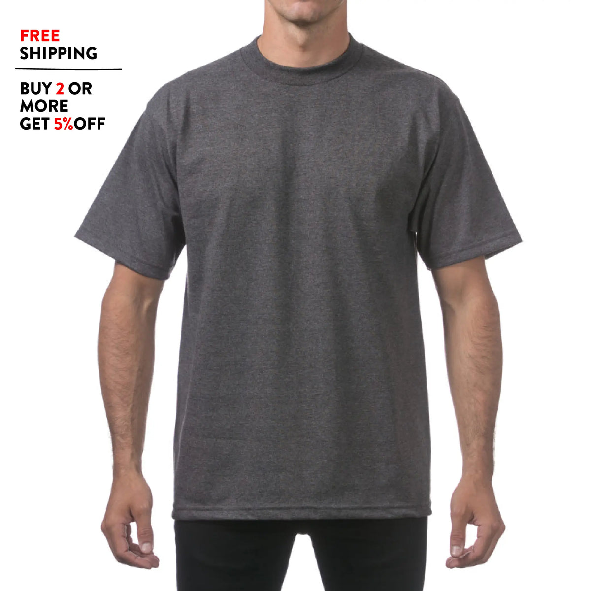 PROCLUB Men's Heavyweight Short Sleeve T Shirt Casual Cotton Tee PRO CLUB Plain Cotton Tee T Shirts LA Streetwear Hip Hop Harem Big Tall Sizes Black White Gray