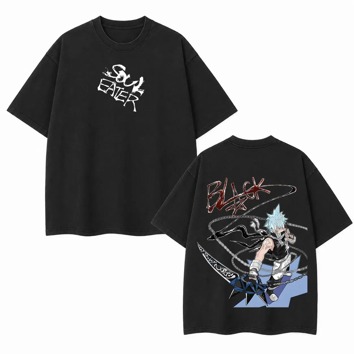 Unisex Soul Eater Black Star Anime Washed Cotton Crew Neck Short-Sleeve Sports T-Shirt - Men's Clothing, Double-Sided Japanese Manga Graphic Tee, Retro Streetwear, Regular Fit Summer Top, Gifts for Boyfriends, Cool Gifts for Guys, Shirts Graphic Tees