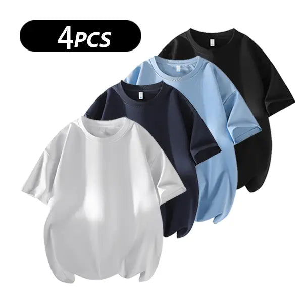 Men's 100% cotton Crew  T-Shirts Set - Soft Loose Fit Navy Gray Black for Casual Daily Wear Streetwear Crewneck