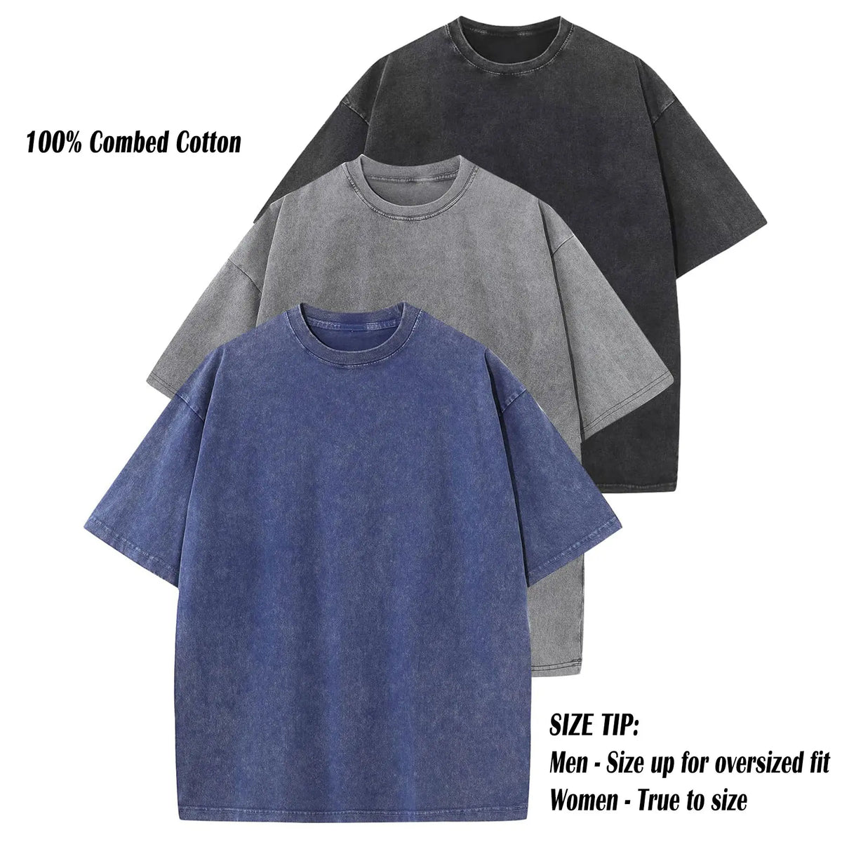 ARSSM 3 Pack Acid Wash Unisex Oversized Cotton T-Shirt Crew Neck Half Short Sleeve Summer Top Casual Loose Fit Solid Streetwear Comfortable Tees Basic Womenswear Shortsleeve Tshirt