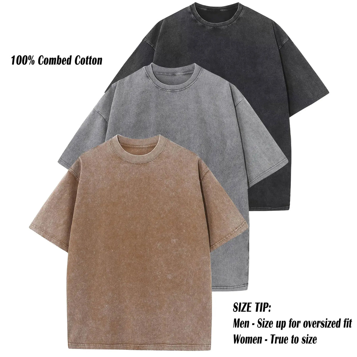 ARSSM 3 Pack Acid Wash Unisex Oversized Cotton T-Shirt Crew Neck Half Short Sleeve Summer Top Casual Loose Fit Solid Streetwear Comfortable Tees Basic Womenswear Shortsleeve Tshirt